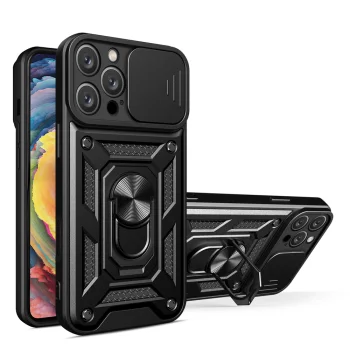 Hybrid Armor Camshield Case for iPhone 16 Pro Max with Camera Cover, Blue