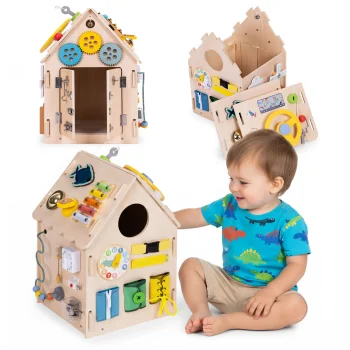 Ecotoys XXL Wooden Educational Busy Board House (30 Elements)