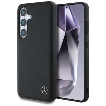 Mercedes Leather Horizontal Debossed Curves MagSafe Case for Samsung Galaxy S25 - Black