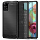 Samsung Galaxy A71 (SM-A715F) Carbon Fiber TPU Protective Case Cover, Black