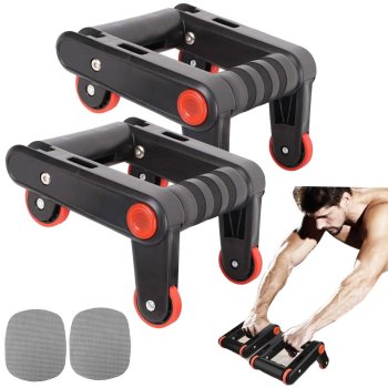 AB Roller Wheel Push up Bars Abdominal Trainers with Knee Pads, 2in1