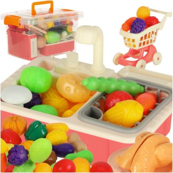 Kids Kitchen Playset with Toy Sink, Stove & Cutting Play Food, 54 pcs