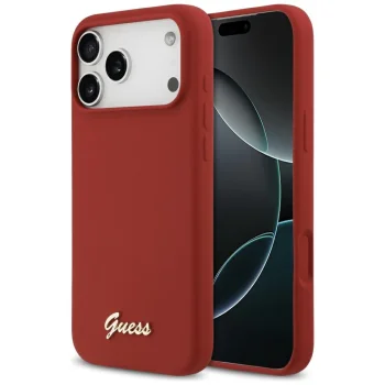 Guess Silicone Script Metal Logo MagSafe Phone Case Cover iPhone 17 Pro Max - Red