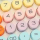 Office Calculator with Round Colorful Buttons, White