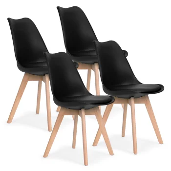 Dining Chairs Set of 4 with Faux Leather Cushion for Kitchen ModernHome, black