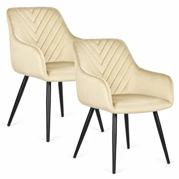 ModernHome Velvet Upholstered Dining Chairs with Armrests, Set of 2, Beige