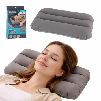Bestway 67121 Inflatable Velour Travel Pillow, Grey