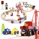 Wooden railway, car track + 70 pcs