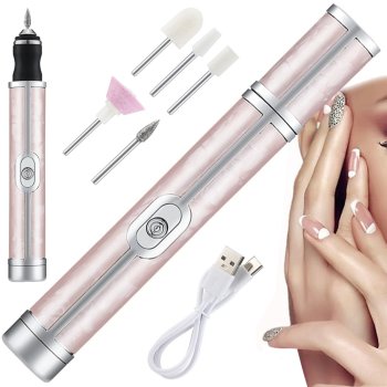 Rechargeable Electric Nail Drill for Manicure and Pedicure with Bits Set, USB, Pink