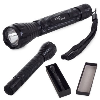 Tactical LED Flashlight with Wrist Strap, 10W, Battery Powered