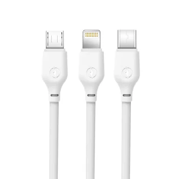 XO NB103 3-in-1 USB to Lightning, USB-C, microUSB Cable, 1m, White