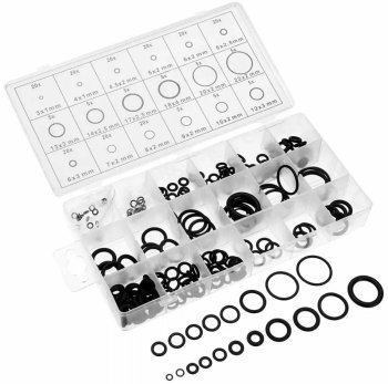 Oil-Resistant Rubber O-Ring Assortment Kit, 225 Piece, Black