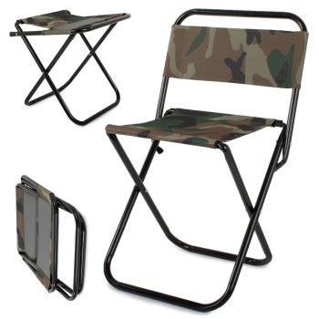 Folding fishing and camping chair with backrest, camouflage