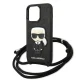 Karl Lagerfeld Leather Monogram Patch and Cord Case for iPhone 13 Pro / 13, Black