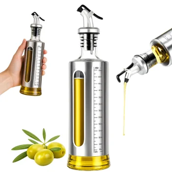 Glass Oil and Vinegar Dispenser with Measuring Scale and Steel Pourer, 500ml
