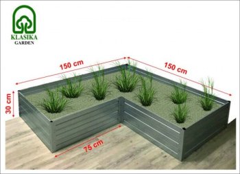 Raised Garden Bed Klasika Garden L-Shape, Galvanized, 150x150 cm