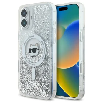 Karl Lagerfeld Liquid Glitter Choupette Case for iPhone 16, Transparent