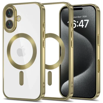 Apple iPhone 16 6.1'' Tech-Protect MagFlex MagSafe Case Cover, Clear with Gold Frame