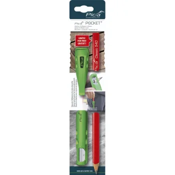 Pica Pocket Pencil Holder with Sharpener and 24 cm Carpenter's Pencil, Green