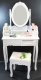 Makeup Vanity Table with Mirror and Stool Set, White