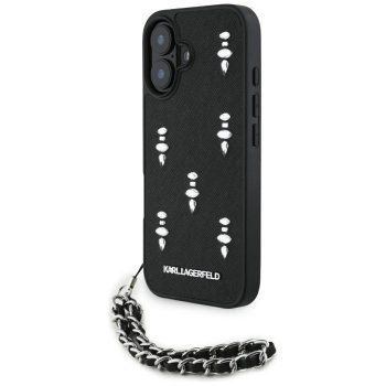 Karl Lagerfeld Saffiano Crystals w/Chain Case for iPhone 16, Black