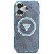 Guess IML Metal Glitter 4G Circle Triangle MagSafe Case for iPhone 16, Blue
