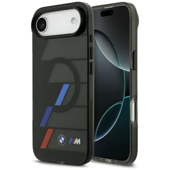 BMW M IML Metal Buttons Tricolor Lines MagSafe dėklas telefonui iPhone Air, juodas