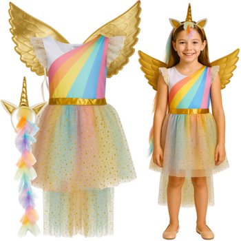 Unicorn Costume for Girls, 3-Piece Dress-Up Set, 130-140cm, Kruzzel 26677