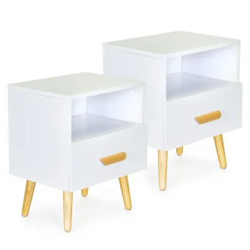 Modern Bedside Tables Set of 2 with Drawer, White, ModernHome