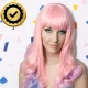Long Pink-Purple Wig with Bangs for Parties
