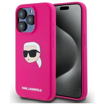 Karl Lagerfeld Silicone Karl Head Print MagSafe vāciņš iPhone 15 Pro, fuksijas