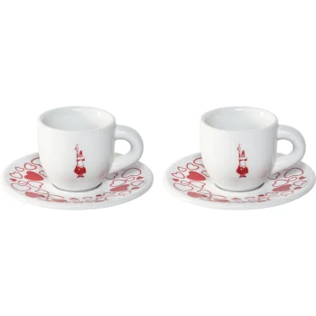 Bialetti Moka Heart Espresso Cups with Saucers, Set of 2