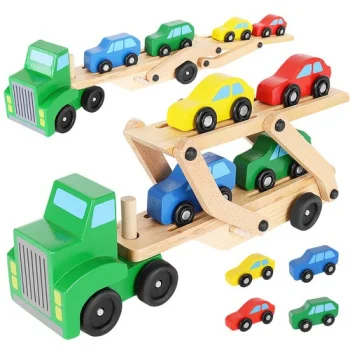 Kruzzel Wooden Truck with Car Carrier and 4 Cars