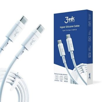 3MK USB-C Hyper Silicone Charging Data Cable 1m 60W 3A, White