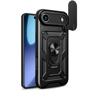 Hybrid Armor Camshield iPhone 17 Air Case with Stand and Camera Cover, Black