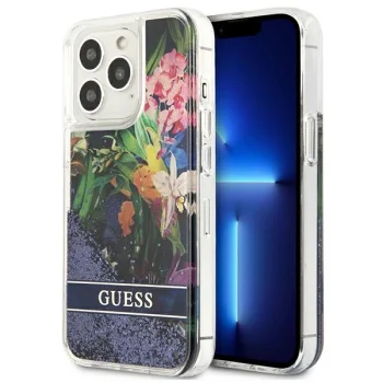 Guess iPhone 13 Pro Max Case Flower Liquid Glitter Blue