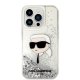 Karl Lagerfeld iPhone 14 Pro Case Liquid Glitter Karl Head Silver