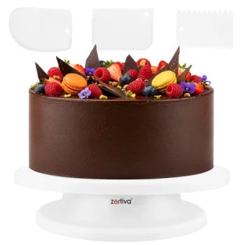 Ruhhy Rotating Cake Stand 28 cm with 3 Spatulas, White