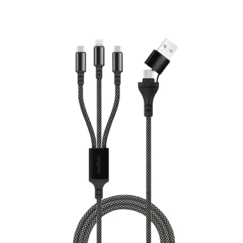 Maxlife All-in-1 Cable USB/USB-C to Lightning and 2x USB-C 66W 1m Black