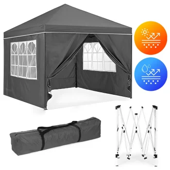 Pop-Up Garden Gazebo 3x3m with 4 Side Walls MultiGarden, Grey