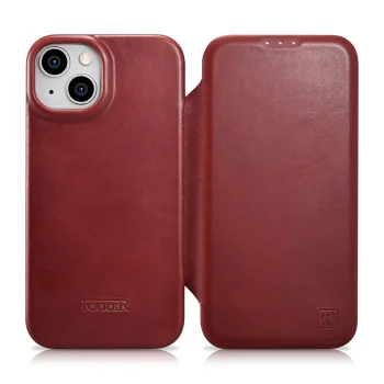 iCarer Leather Folio Case for iPhone 14 Plus with MagSafe AKI14220707-RD, Red