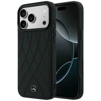 Mercedes Leather with Crossed Lines MagSafe Case for iPhone 17 Pro, Black