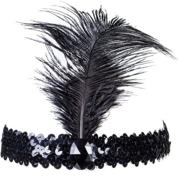 Headband with feather and sequins, black