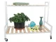 Two-Tier Wooden Plant Stand on Wheels, White / Natural Wood