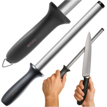 RUHHY 26153 Diamond Honing Steel Knife Sharpener (Grey, 30 cm)
