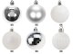 Christmas Tree Baubles, White and Silver, Unbreakable, 36 pcs Set, 3 cm