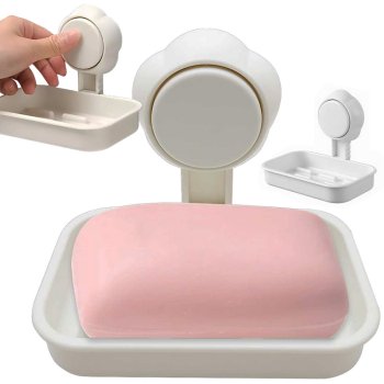 Wall-Mounted Suction Cup Soap Dish, White