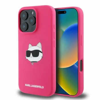 Karl Lagerfeld Silicone Choupette MagSafe Case for iPhone 16 Pro Max, Fuchsia