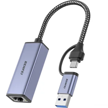 Benfei USB-A / USB-C to RJ45 Gigabit Ethernet Adapter USB 3.0, Grey