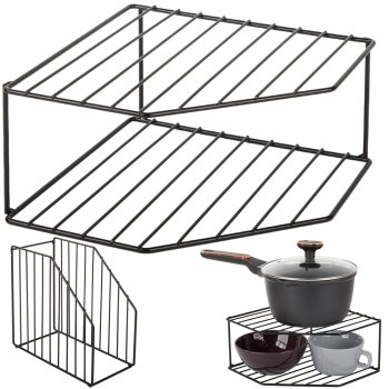 Kitchen Home Bathroom Two-Tier Corner Standing Metal Shelf Organizer Container, Various Colors